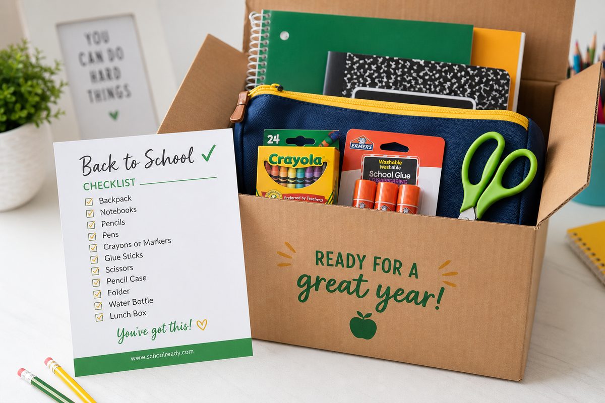 Packed school stationery box