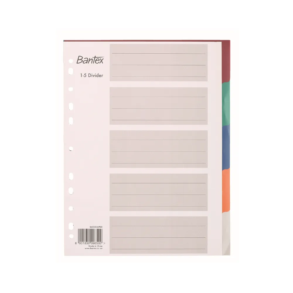 [6001830096502] Index Division A4 5 Coloured - Bantex