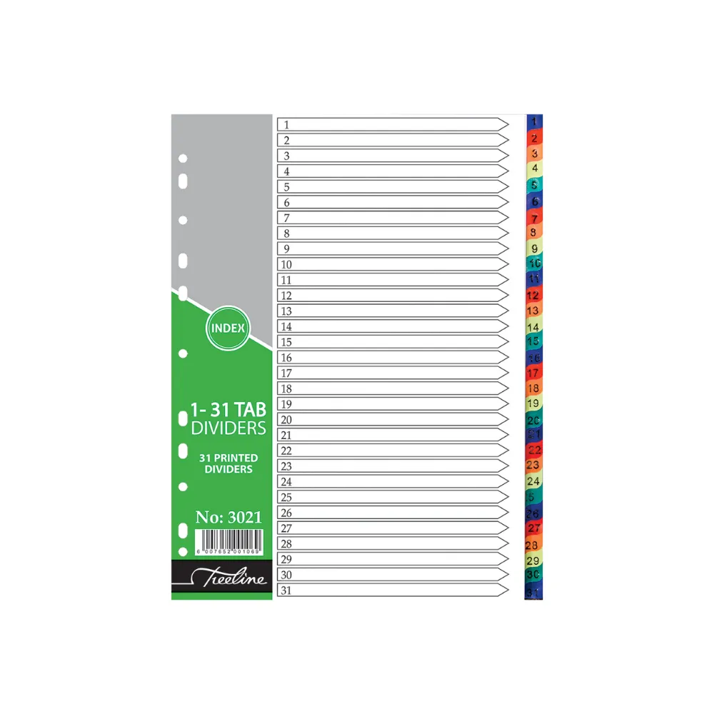 Index Divider A4 1-31 PVC bright - Treeline - Discontinue