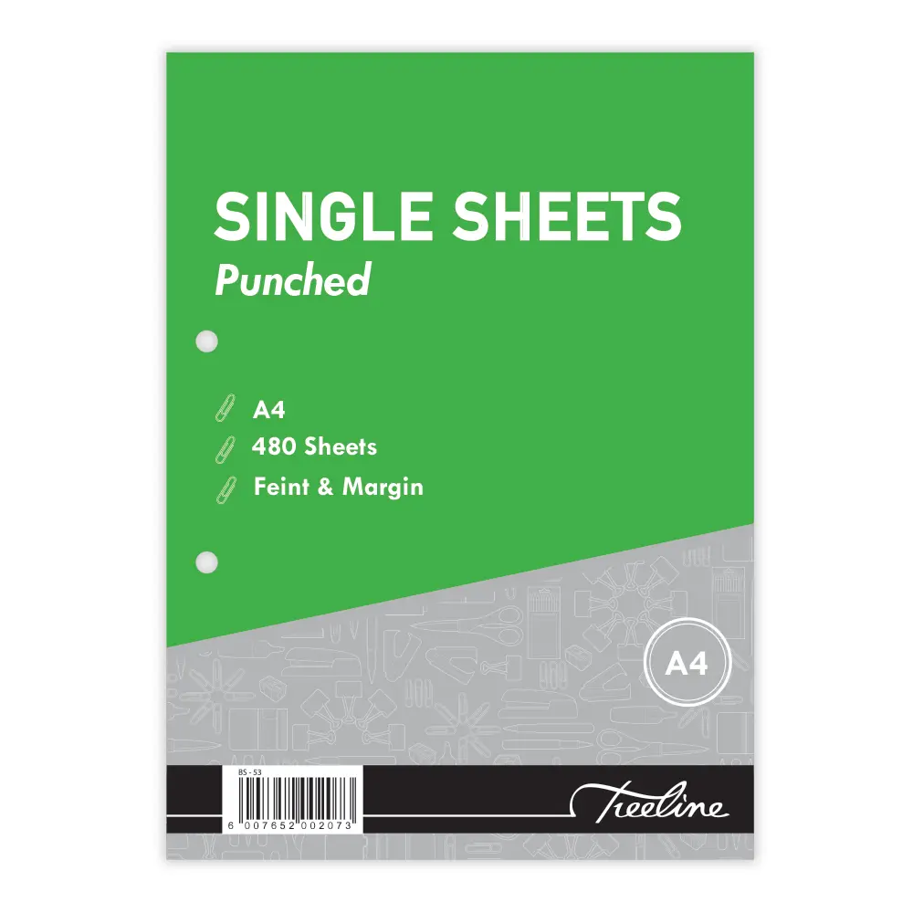 [6007652002073] Paper A4 Ruled Single Sheet Punched 480sht