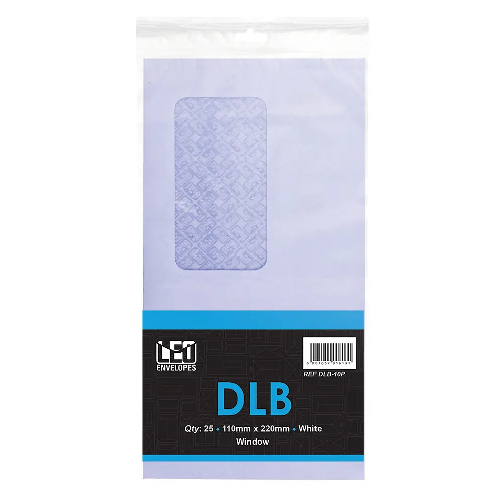 [6007652016131] Envelope DLB-10P 110mm x 220mm White Window 25`s - Treeline