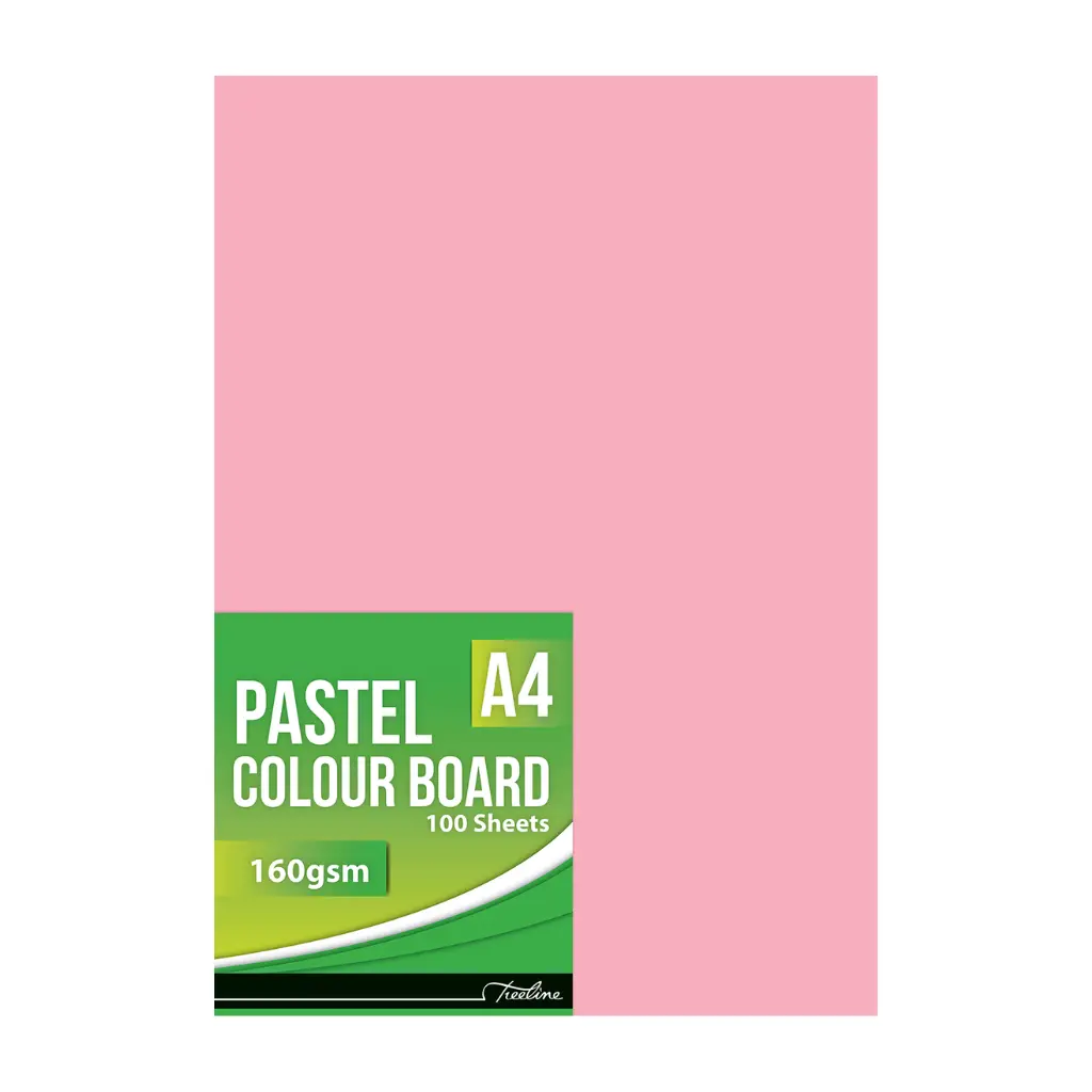 Board A4 160gsm Pastel Pink 100`s - Treeline