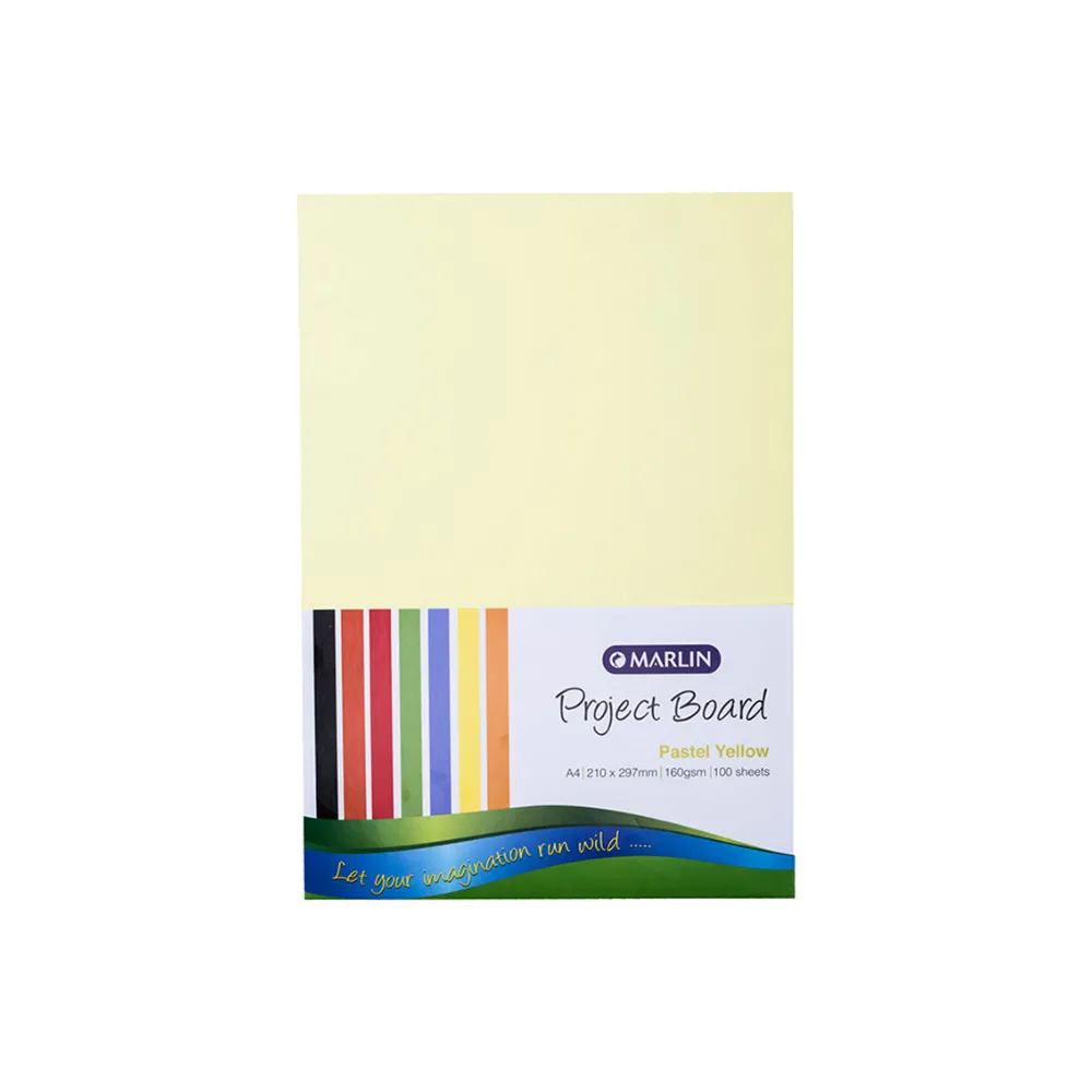 [6007749006045] Board A4 160g 100`s Pastel Yellow - Marlin