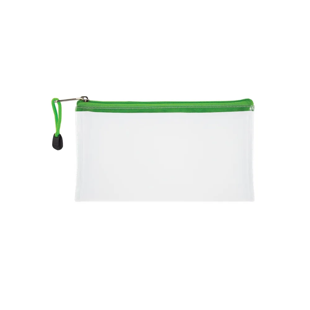 Pencil Bag Clear 22cm Green Zip