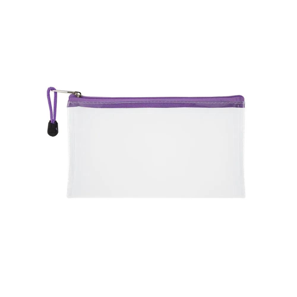 Pencil Bag Clear 22cm Purple Zip