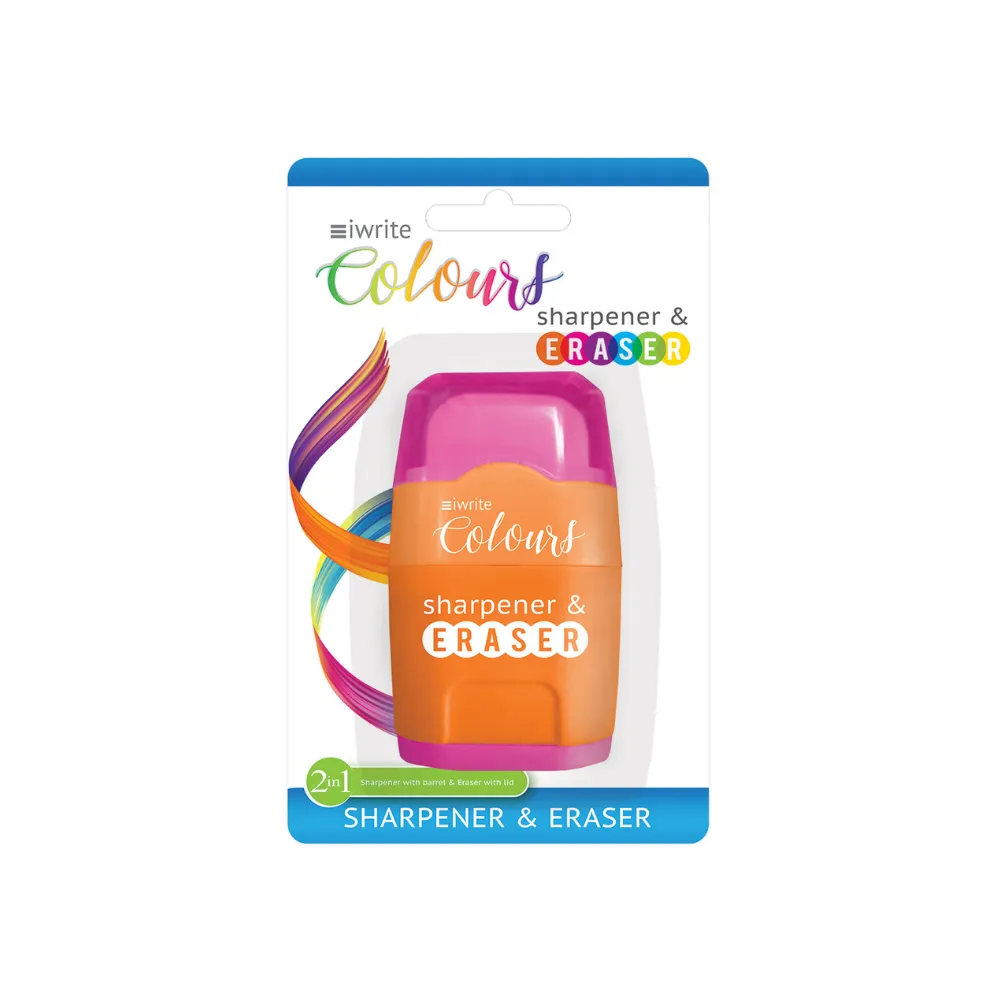 [6009548804945] Eraser Sharpener Pink/Orange - iWrite