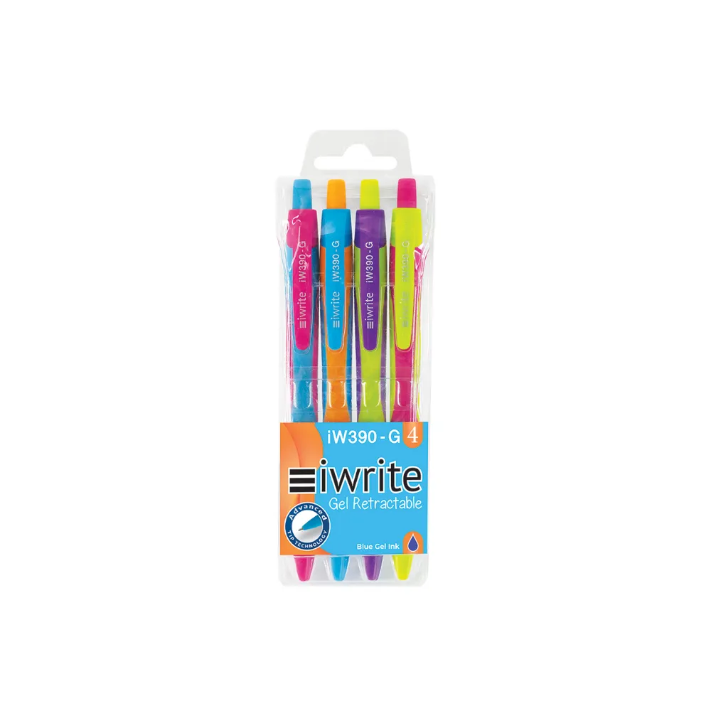 [6009548812452] Pen Gel Colourful Retractable 4`s - Iwrite 