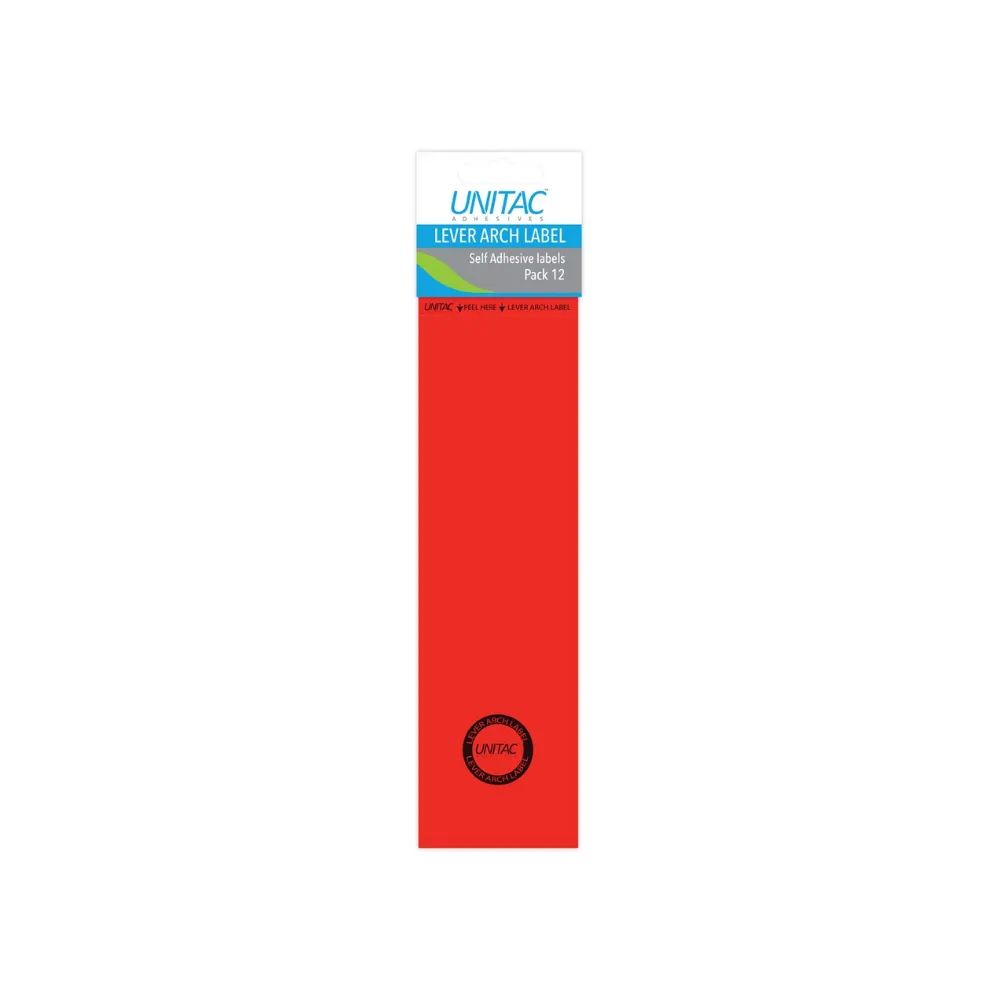 [6009707696749] Labels Lever Arch Neon Red - Unitac 