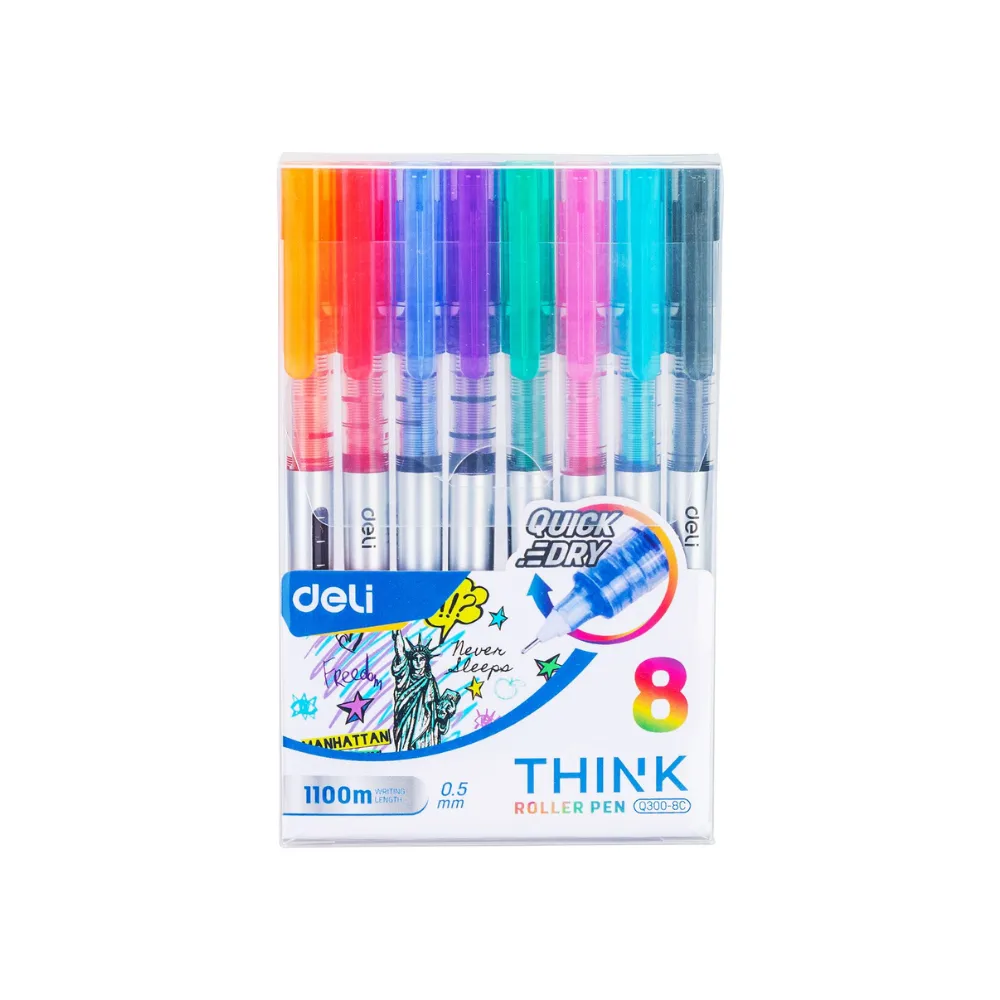 Pen roller ball Think 0.5 set 8`s Q300-8C -Deli - Tech