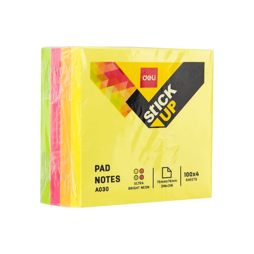Pad Note 76x76mm 4 Colour  Neon - Stick Up 