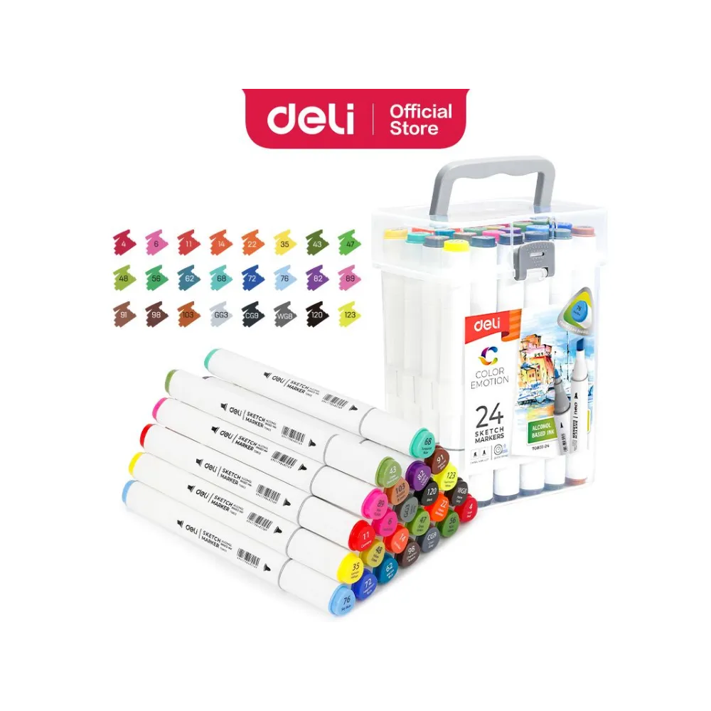 Marker Sketch Dual Tip 24 colors Alcohol Base  - Deli