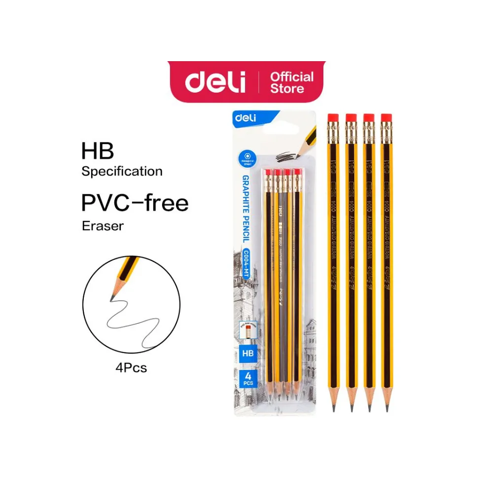 Pencil Set With Eraser  4`s - Deli 