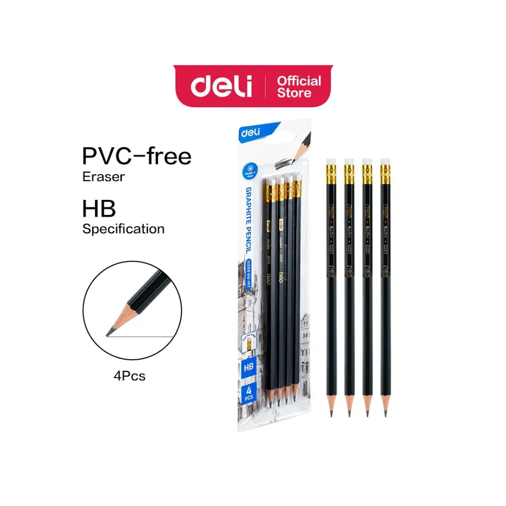 Pencil Graphite HB With Eraser 4`s - Deli 
