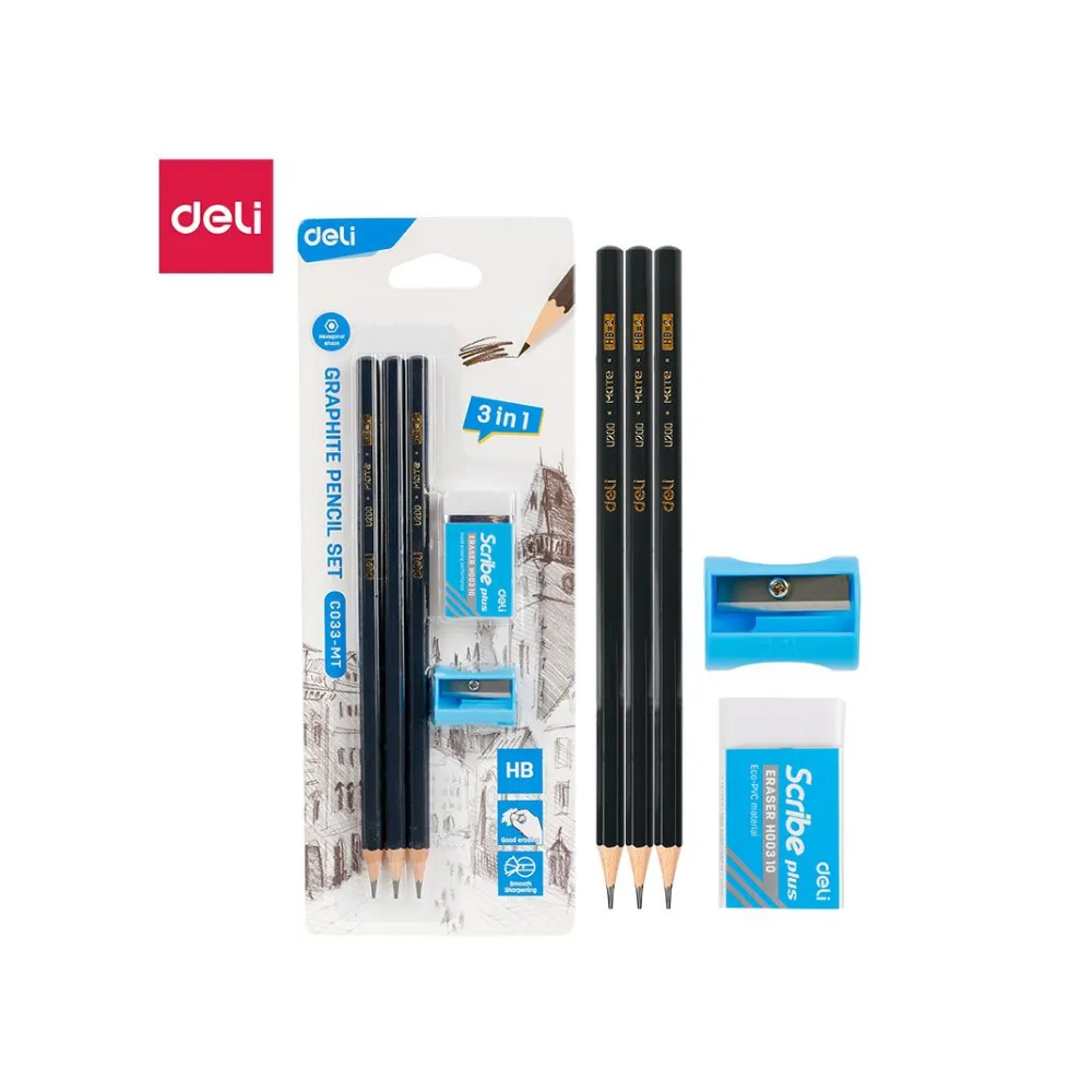 Pencil Set Eraser Sharpener - Deli 