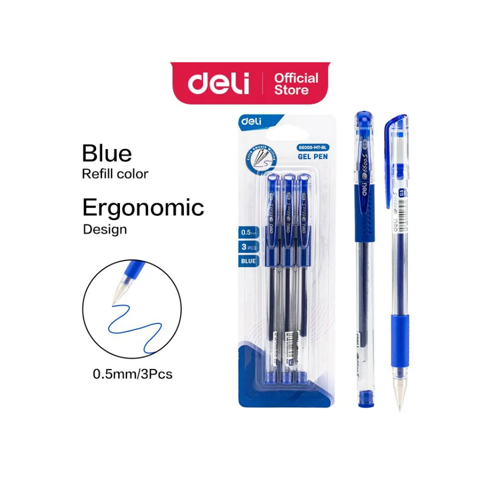 Pen Daily Gel 0.5 Blue Set 3`s - Deli