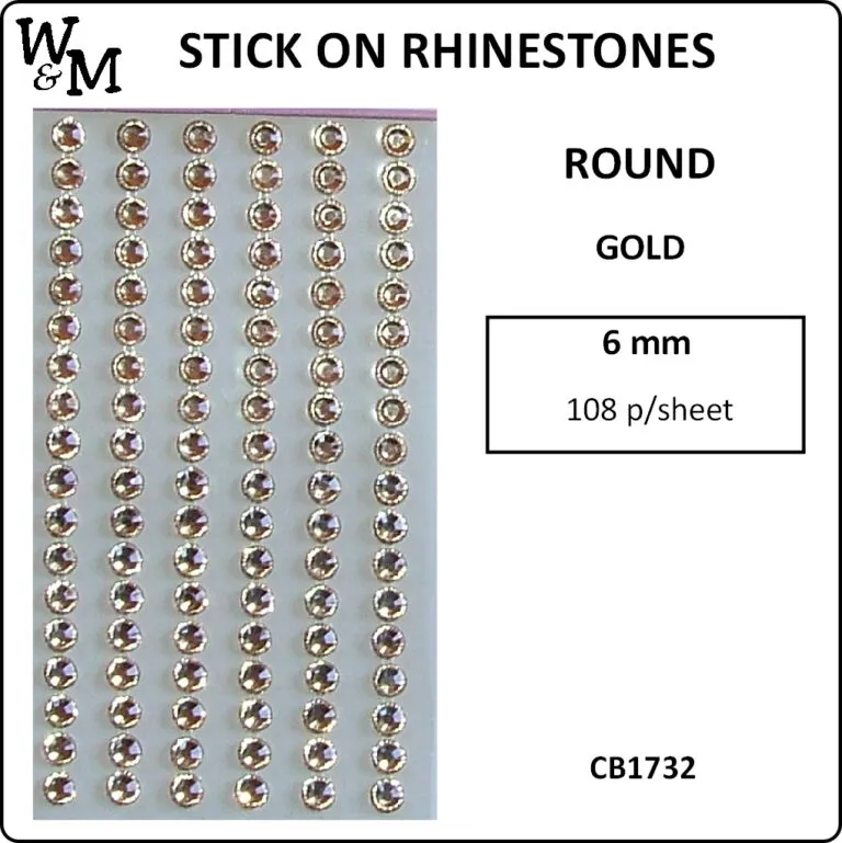 R/stone Stick on Gold 6mm