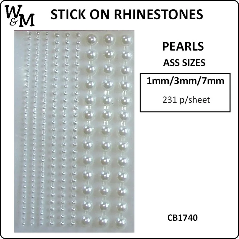 R/stone Stick on Pearls Ass Sizes- Disc