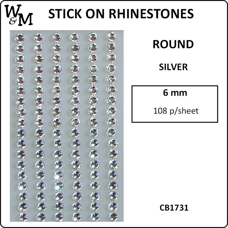 R/stone Stick on Silver 6mm
