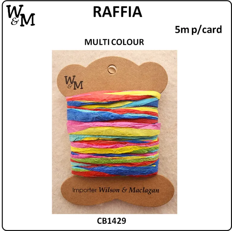Raffia Multi Colour on Card 5m