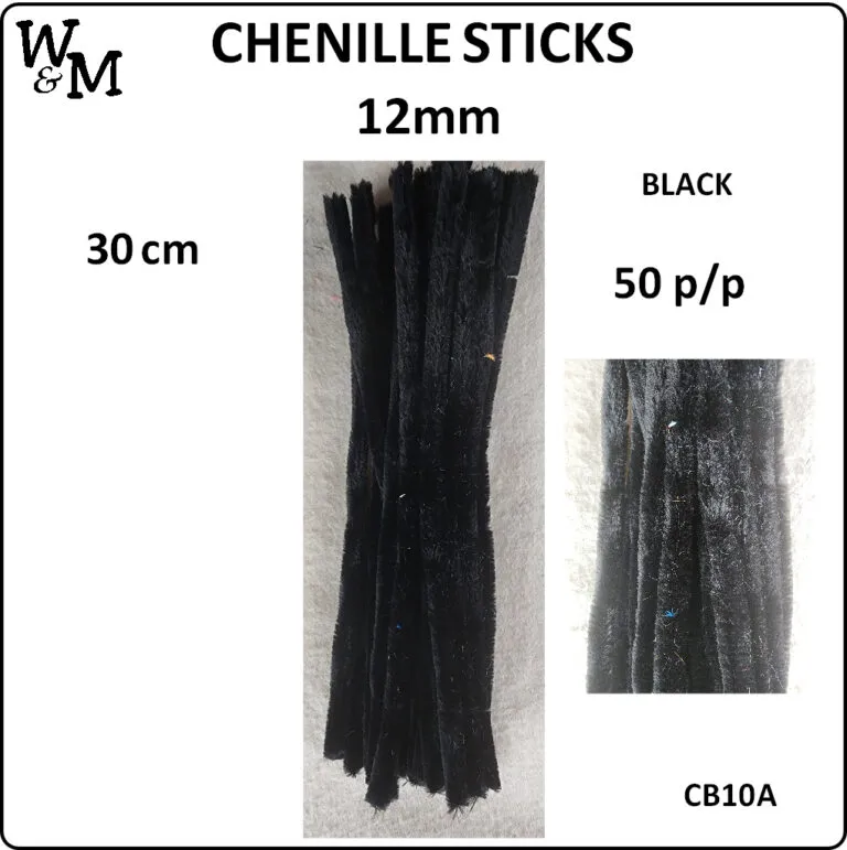 Chenille Stick Black 12mm 10`s
