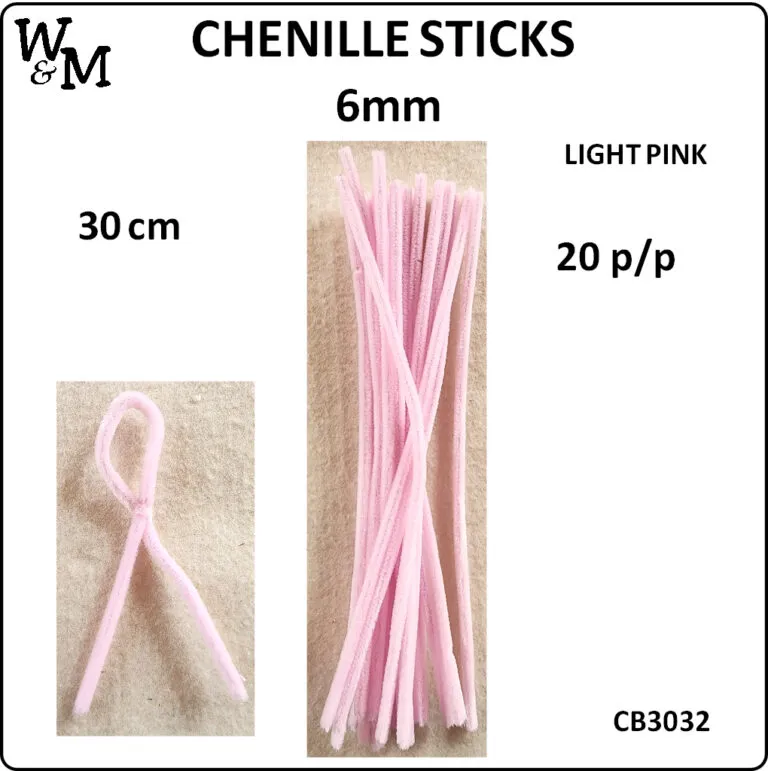 Chenille Sticks Light Pink 6mm 20/p