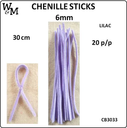 Chenille Sticks Lilac 6mm 20/p