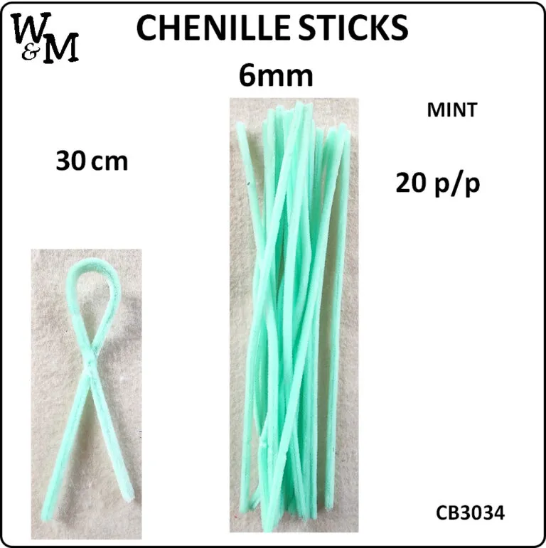 Chenille Sticks Mint 6mm 20/p